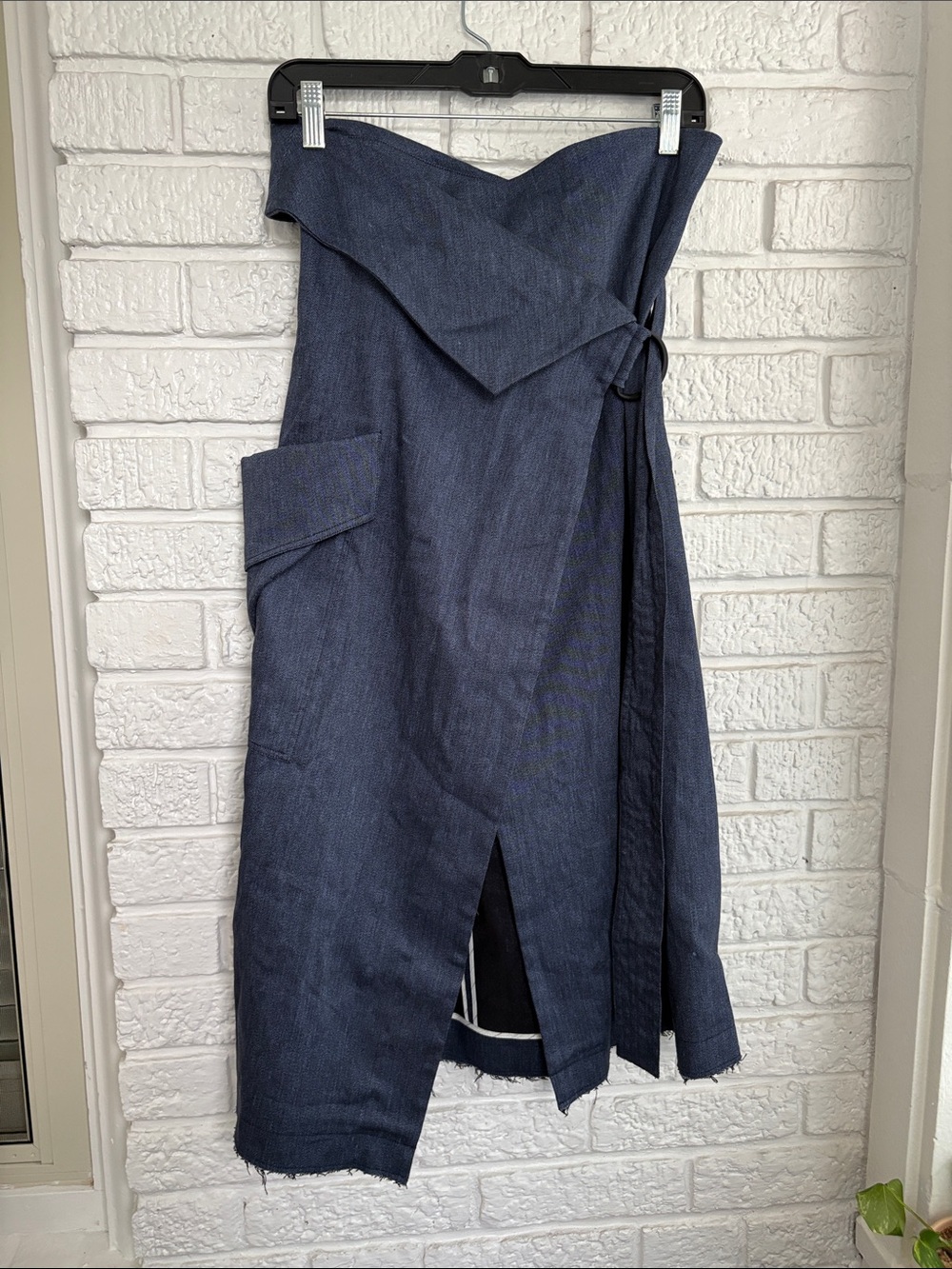 Strapless Navy Midi Wrap Skirt with Side Tie